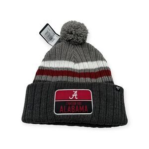'47 Alabama Crimson Tide Beanie‎ Gray Stack Striped Patch Knit Cuff Hat Cap Pom